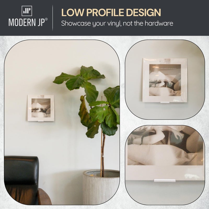 Modern JP Adhesive Vinyl Wall Mount (4-Pack) - Strong Hold Record Holder Wall, Record-Safe Easy Installation, Album Wall Mount for 1LP and 2LP - White - Image 4